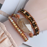 Natural Stone Rhinestone Leather Wrap Bracelet Femme
