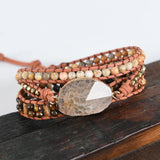 Natural Stone Rhinestone Leather Wrap Bracelet Femme