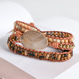 Natural Stone Rhinestone Leather Wrap Bracelet Femme