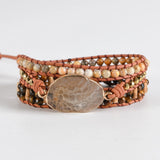 Natural Stone Rhinestone Leather Wrap Bracelet Femme