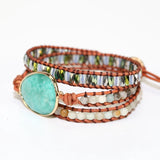Amazonite Crystal Wrap Bracelet Leather Strap Multilayer Statement Jewelry