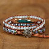 Amazonite Crystal Wrap Bracelet Leather Strap Multilayer Statement Jewelry