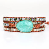 Amazonite Crystal Wrap Bracelet Leather Strap Multilayer Statement Jewelry