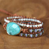 Amazonite Crystal Wrap Bracelet Leather Strap Multilayer Statement Jewelry