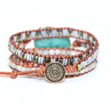 Amazonite Crystal Wrap Bracelet Leather Strap Multilayer Statement Jewelry