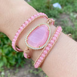Natural Stone Crystal Leather Wrap Bracelet Cuff Bangle