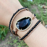 Natural Stone Crystal Leather Wrap Bracelet Cuff Bangle