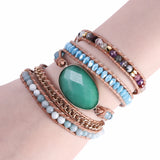 Natural Stone Crystal Leather Wrap Bracelet