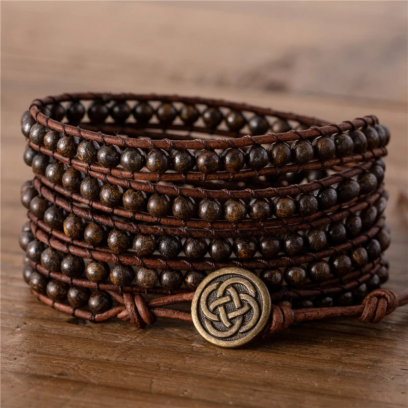 Boho Bronzite Stone Wrap Bracelet with Gemstones
