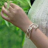 Chinese Retro Ladies Silver Inlaid Bamboo Bracelet