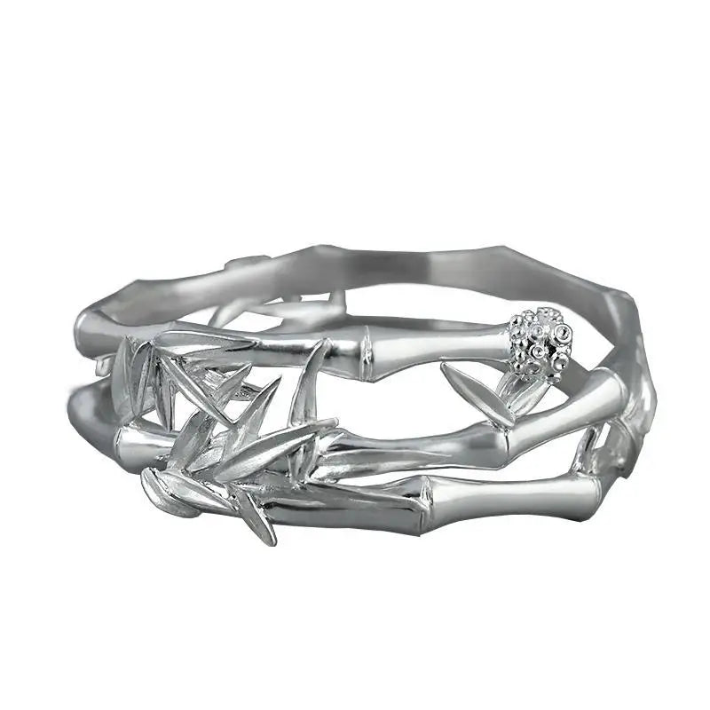 Chinese Retro Ladies Silver Inlaid Bamboo Bracelet