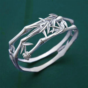 Chinese Retro Ladies Silver Inlaid Bamboo Bracelet
