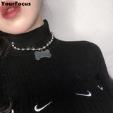 Harajuku Punk Rock Bone Choker Dog Tag Beads Colar Necklace