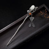 Magnolia Flower Hairpin Pendant Chinese Retro Charm Women's Silver Jewelry