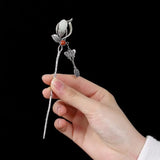 Chinese Retro Magnolia Flower Hairpin Pendant Silver Jewelry