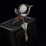 Magnolia Flower Hairpin Pendant Chinese Retro Charm Women's Silver Jewelry