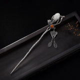 Magnolia Flower Hairpin Pendant Chinese Retro Charm Women's Silver Jewelry