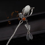 Magnolia Flower Hairpin Pendant Chinese Retro Charm Women's Silver Jewelry