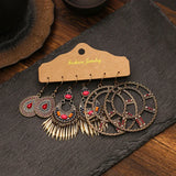 3 Pairs Vintage Drop Earrings Set Ethnic Boho Dangle Tassel Flower Jewelry