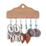 3 Pairs Vintage Drop Earrings Set Ethnic Boho Dangle Tassel Flower Jewelry