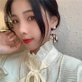 Baroque Big Cross Earrings For Women Pearl Wedding Drop Long Earrings