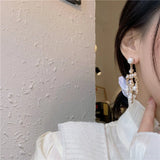 Baroque Big Cross Earrings For Women Pearl Wedding Drop Long Earrings