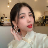 Baroque Big Cross Earrings For Women Pearl Wedding Drop Long Earrings