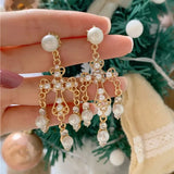 Baroque Big Cross Earrings For Women Pearl Wedding Drop Long Earrings