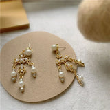 Baroque Big Cross Earrings For Women Pearl Wedding Drop Long Earrings