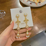 Baroque Big Cross Earrings For Women Pearl Wedding Drop Long Earrings