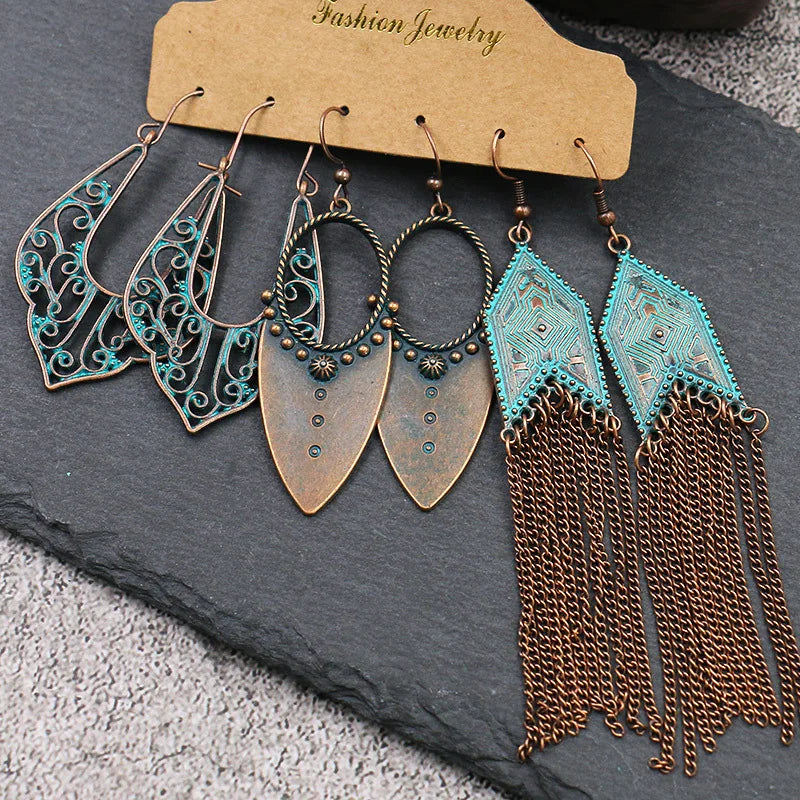 Boho Ethnic Feather Flower Earrings Vintage Jewelry Sets