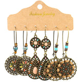 Boho Ethnic Feather Flower Earrings Vintage Jewelry Sets