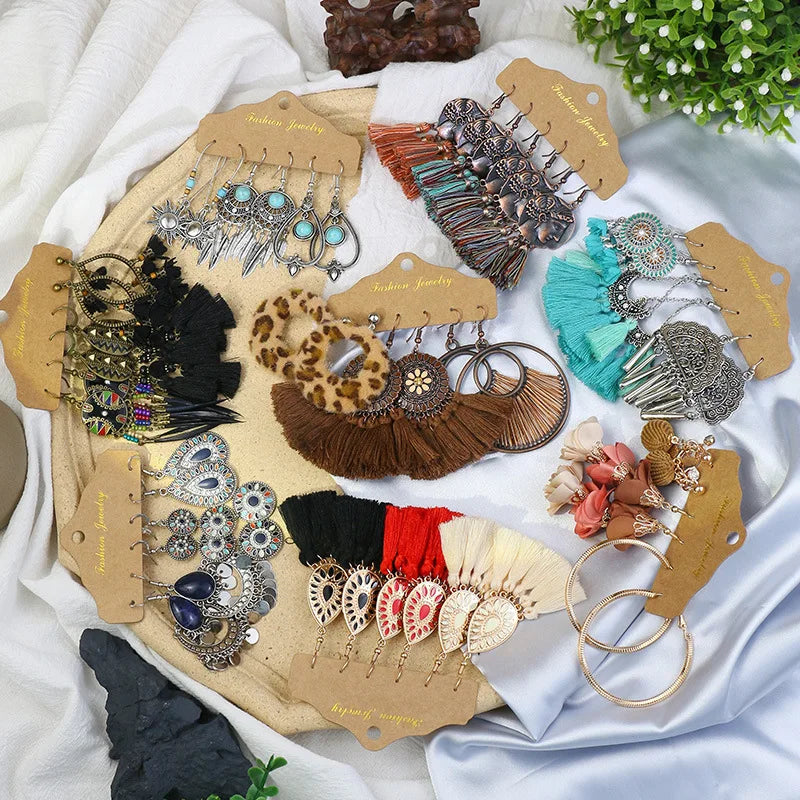 Boho Ethnic Feather Flower Earrings Vintage Jewelry Sets