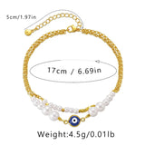 Exotic Charm 18K Plated Double Metal Chain Women Bracelet Round Pearls