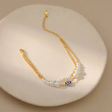 Exotic Charm 18K Plated Double Metal Chain Women Bracelet Round Pearls