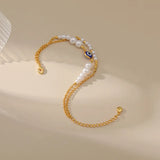 Exotic Charm 18K Plated Double Metal Chain Women Bracelet Round Pearls