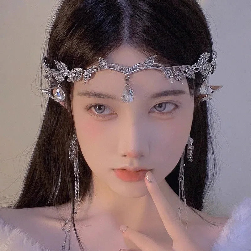 Exotic Tassel Headwear Fairy Rhinestone Eyebrows Drop Headband Bridal Wedding