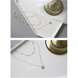 925 Silver Double Layer Round Pendant Necklace Choker