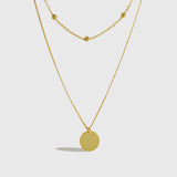925 Silver Double Layer Round Pendant Necklace Choker