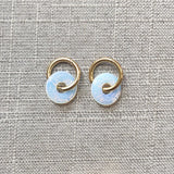 Classic Round Stone Earrings Stainless Steel Hoops Colorful Kolczyki