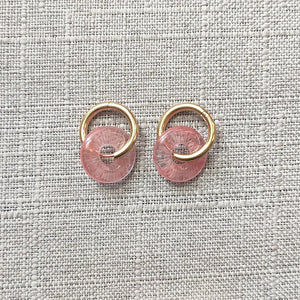 Classic Round Stone Earrings Stainless Steel Hoops Colorful Kolczyki