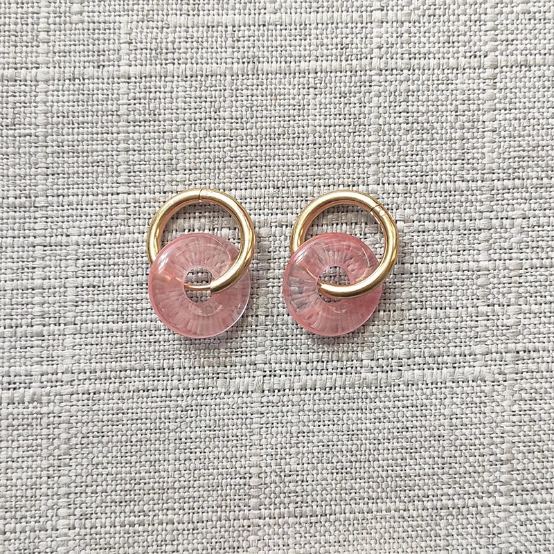Classic Round Stone Earrings Stainless Steel Hoops Colorful Kolczyki