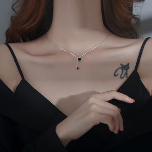 925 Sterling Silver Round Buckle Necklace Retro Clavicle Chain