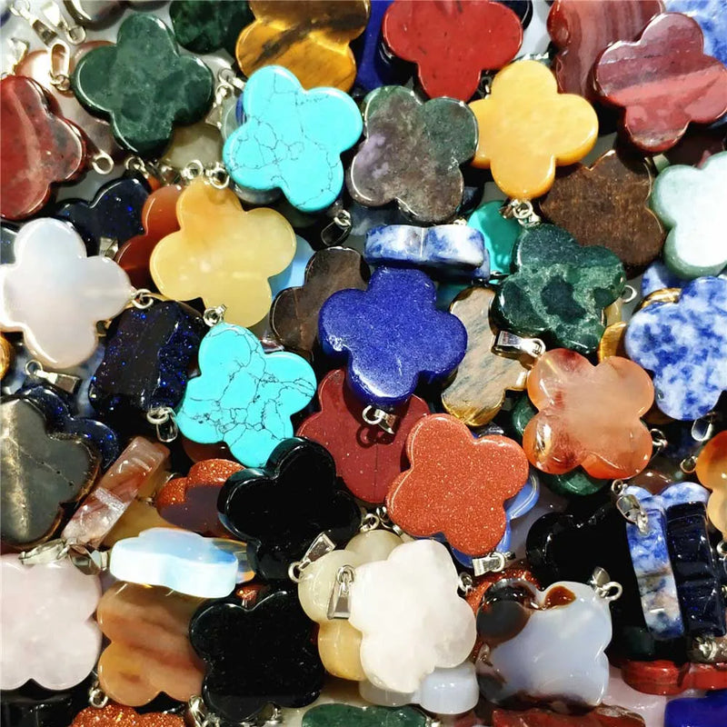 Crystal Clover Couple Necklace Pendant Chalcedony Accessories