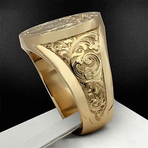 18K Vintage Carved Godfather Ring for Men