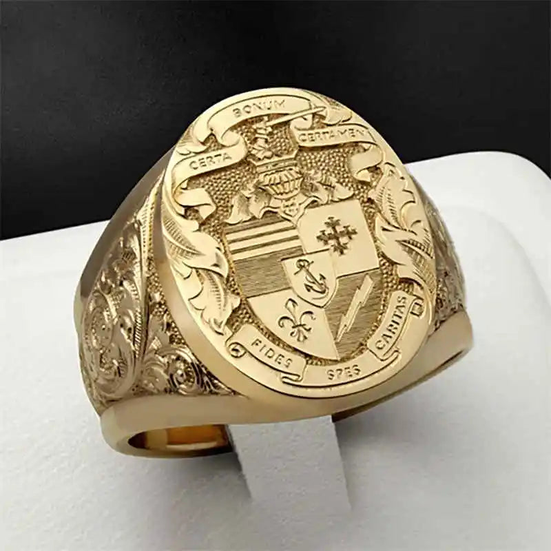 18K Vintage Carved Godfather Ring for Men