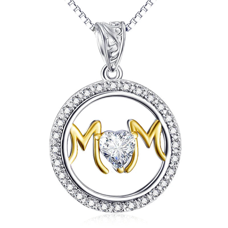 S925 Sterling Silver Mother's Gift Zircon Heart Necklace