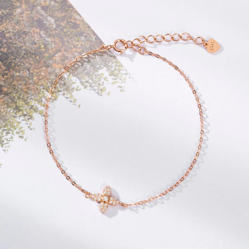 S925 Sterling Silver Light Niche Plant Wild Rose Bracelet