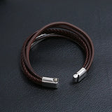 Explosive Style Stainless Steel Leather Bracelet Multi-layer Cowhide Retro