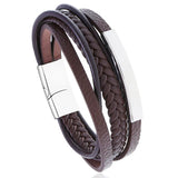 Explosive Style Stainless Steel Leather Bracelet Multi-layer Cowhide Retro